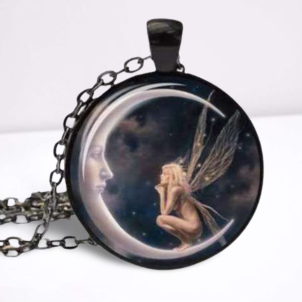 Fairy Moon Pendant, 22", 4 colors. NEW